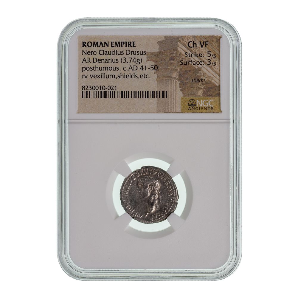 Lot 418: ROMAN EMPIRE, Nero Claudius Drusus, AR Denarius CH VF NGC