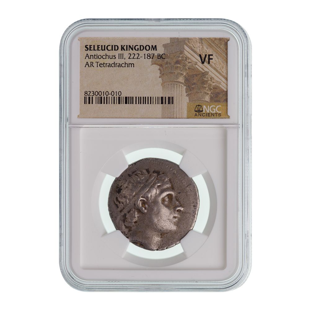 Lot 421: SELEUCID KINGDOM, Antiochus III, 222-187 BC, AR Tetradrachm VF NGC