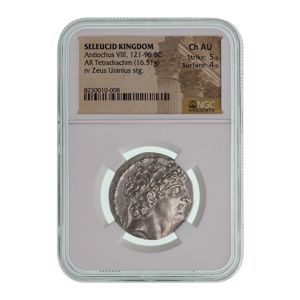 Lot 422: SELEUCID KINGDOM, Antiochus VIII, 121-96 BC, AR Tetradrachm CH AU NGC