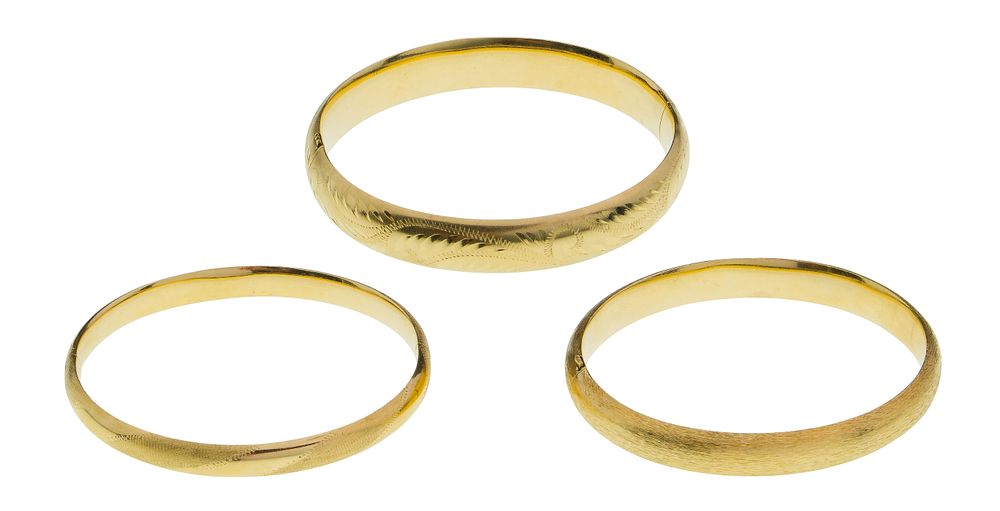Lot 427: 14k Yellow Gold Hinged Bangle Bracelets