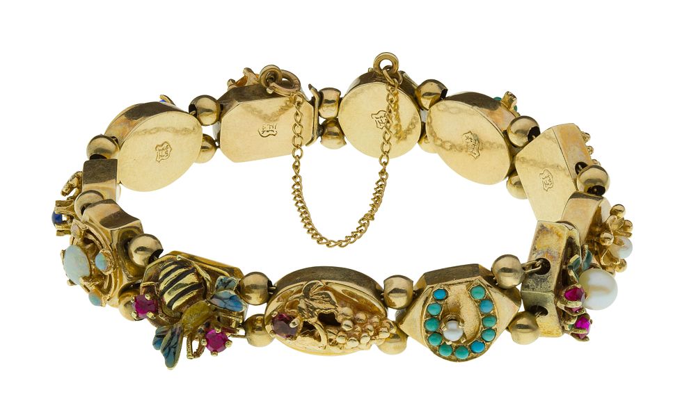 Lot 437: Victorian Style 14k Yellow Gold Slide Bracelet
