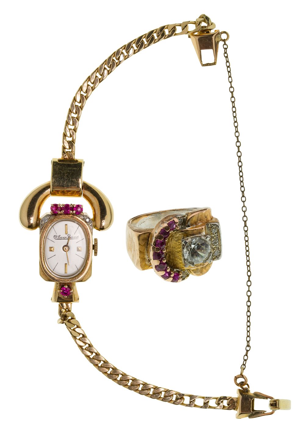 Lot 488: 14k Gold Case and Band Wristwatch and Ring