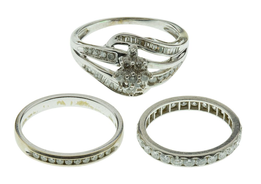 Lot 493: Palladium, 10k White Gold and Diamond Ring Assortment