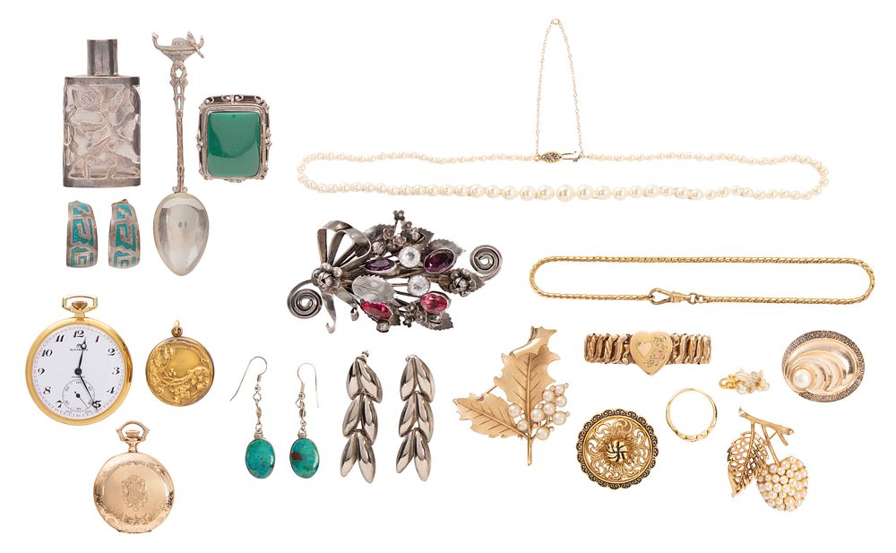 Lot 499: Silver and Costume Jewelry and Watch Assortment