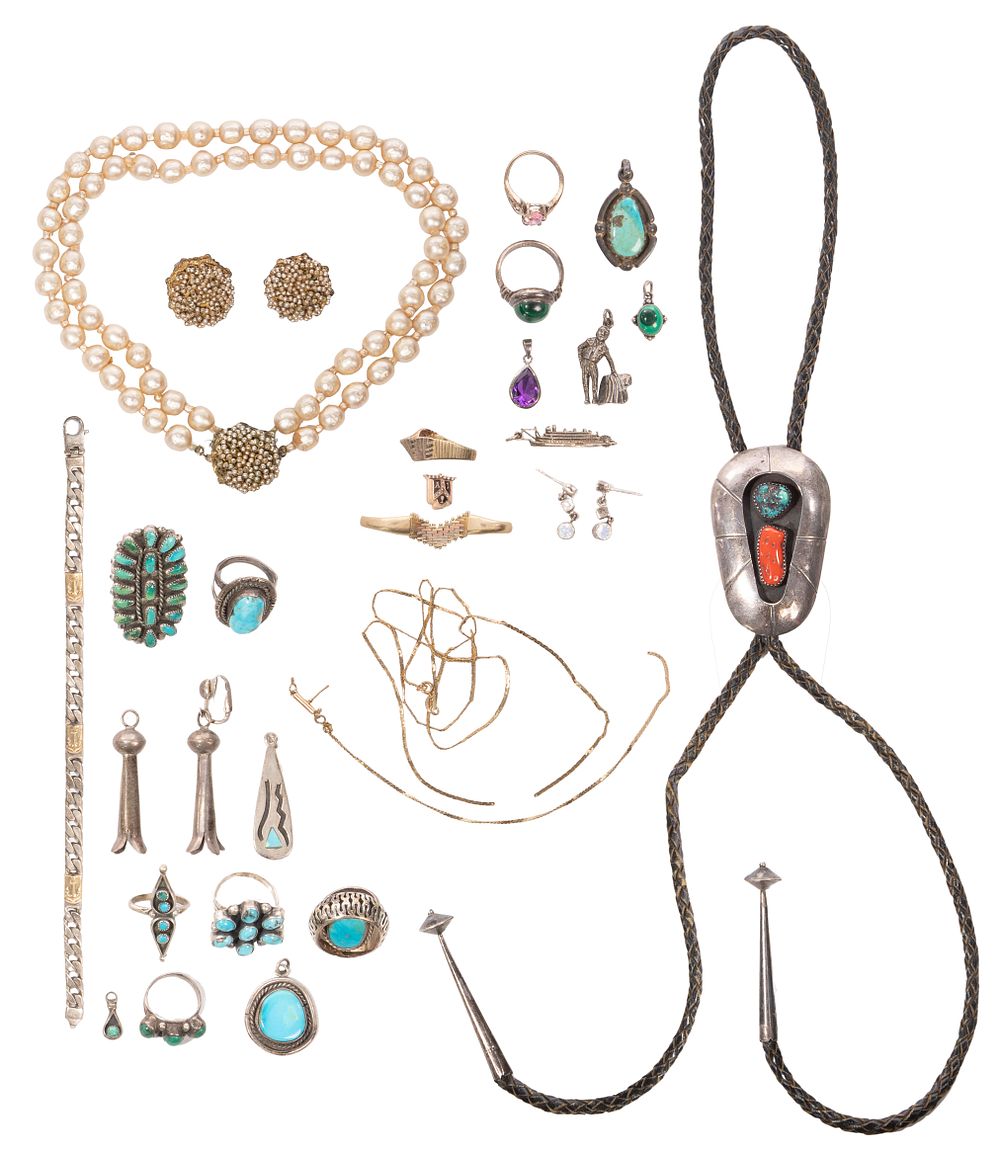 Lot 501: Gold, Sterling Silver, Miriam Haskell and Costume Jewelry Assortment