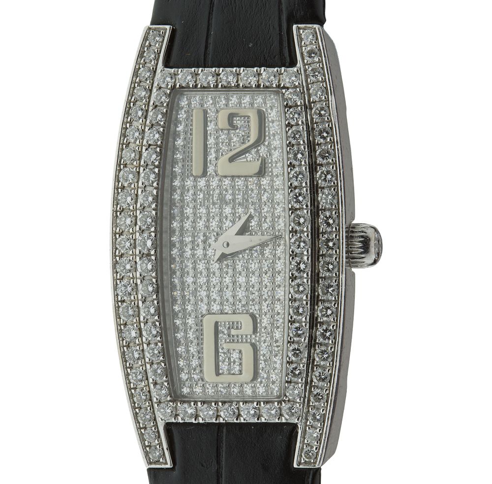 Lot 537: Piaget 18k White Gold and Diamond Case Limelight Tonneau Wristwatch