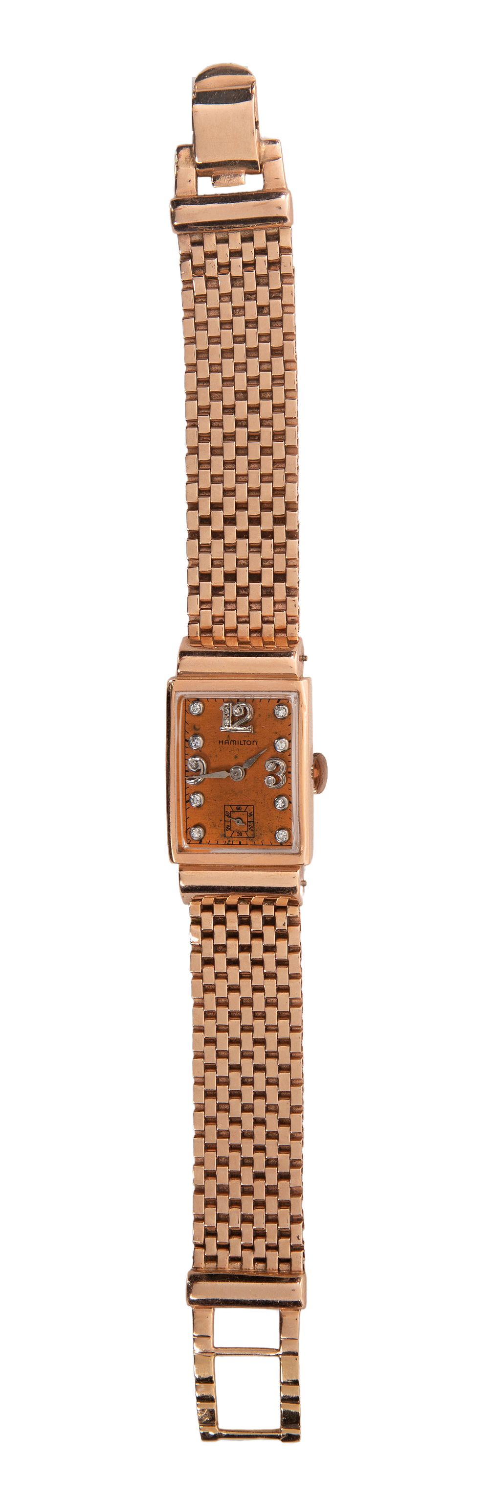 Lot 541: Hamilton 14k Yellow Gold Case and Band Wristwatch