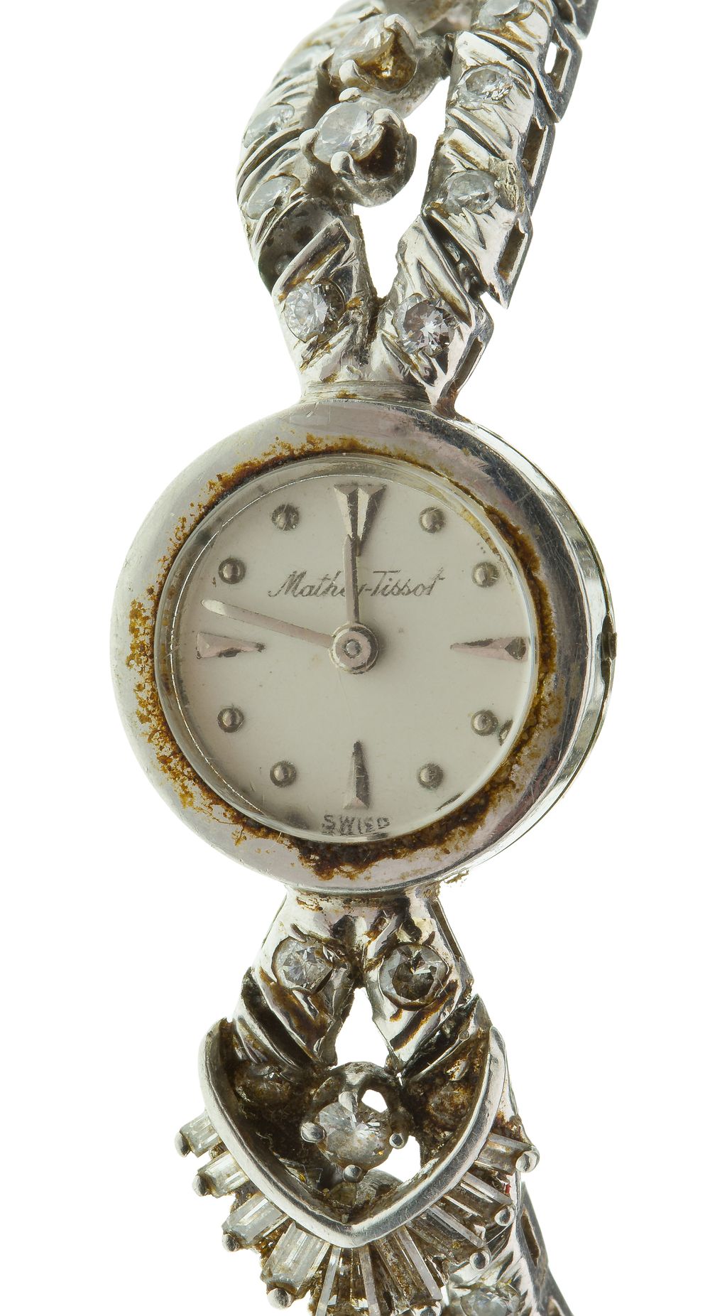 Lot 546: Mathey-Tissot Platinum and Diamond Case and Band Wristwatch