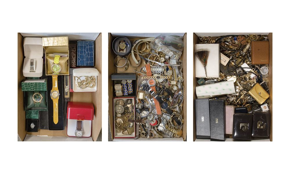 Lot 549: Pocket Watch, Wristwatch, Costume Jewelry and Pen Assortment