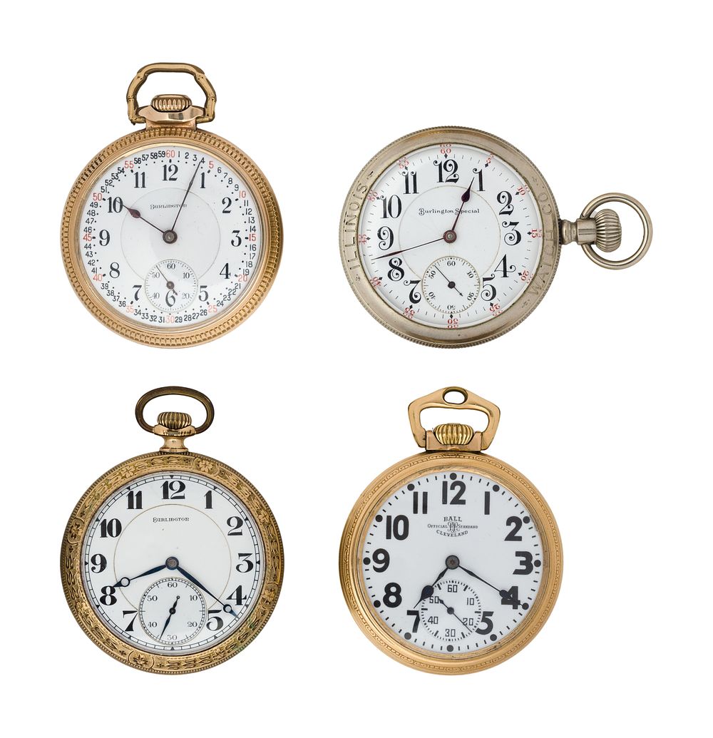 Lot 561: Burlington and Ball Railroad Open Face Pocket Watch Assortment