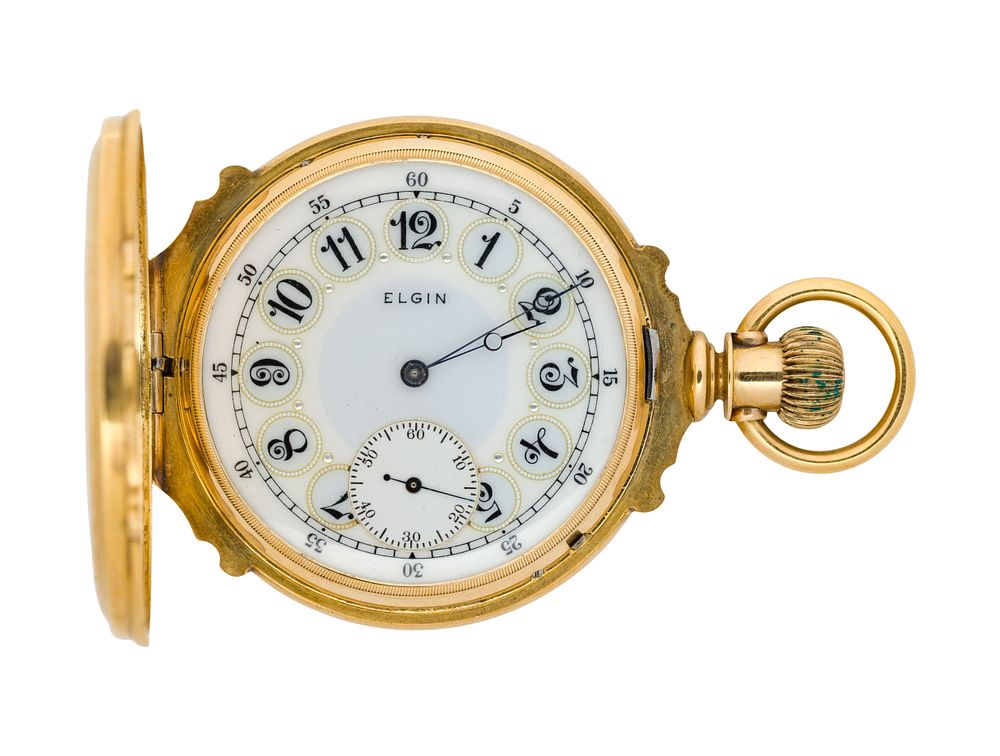 Lot 566: Elgin 18k Yellow Gold Hunter Case Pocket Watch