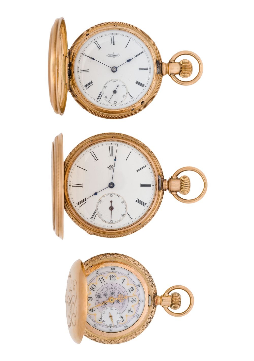 Lot 573: Elgin 14k Yellow Gold Hunter Case Pocket Watch Collection
