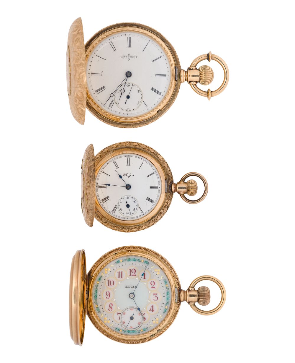 Lot 574: Elgin 14k Yellow Gold Hunter Case Pocket Watch Collection