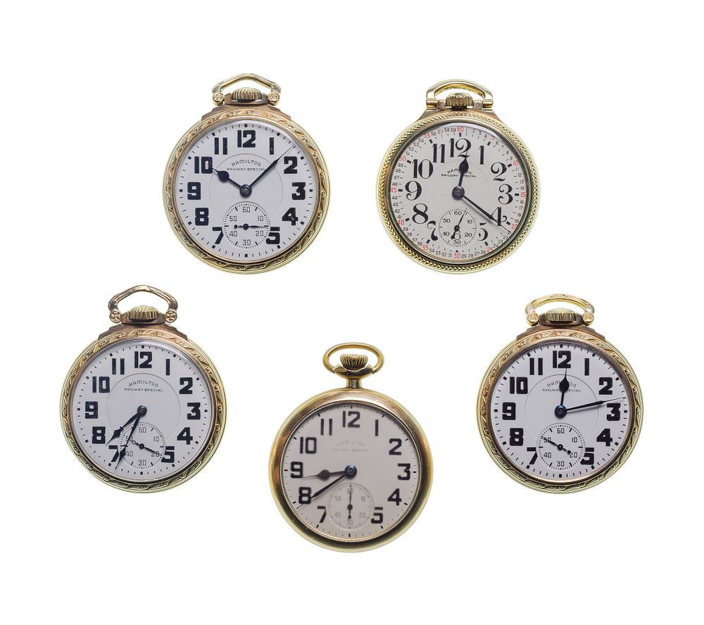 Lot 584: Hamilton 'Railway Special' Railroad Open Face Pocket Watch Assortment