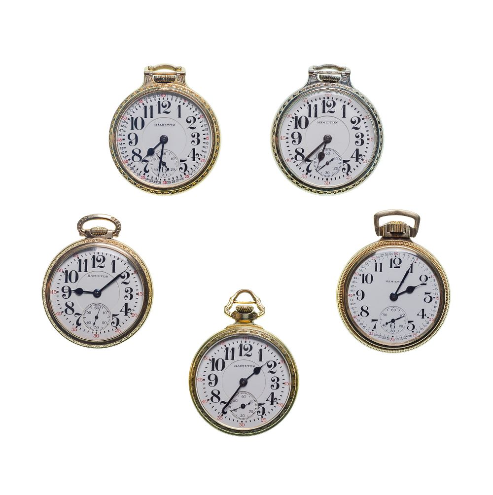 Lot 585: Hamilton Railroad Open Face Pocket Watch Assortment