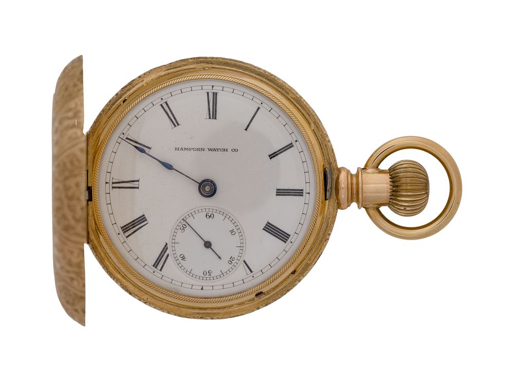 Lot 588: Hampden Watch Co. 14k Yellow Gold Hunter Case Pocket Watch