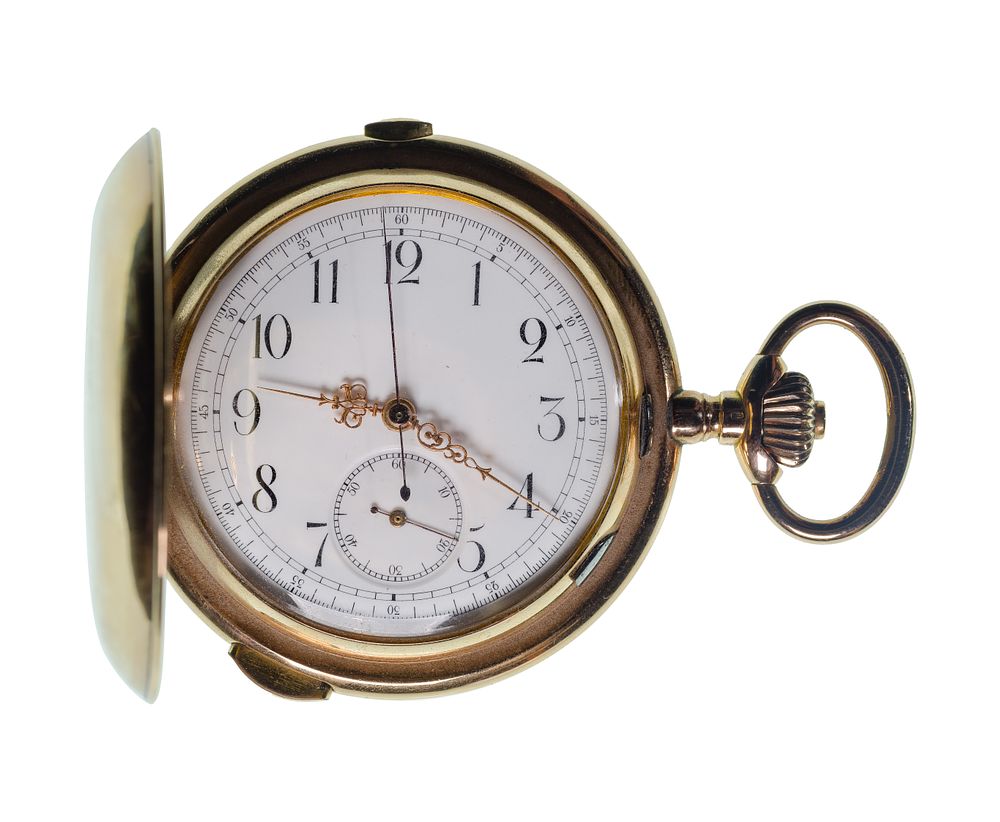 Lot 589: Heures Repetition Quarters Chronograph 14k Yellow Gold Hunter Case Pocket Watch