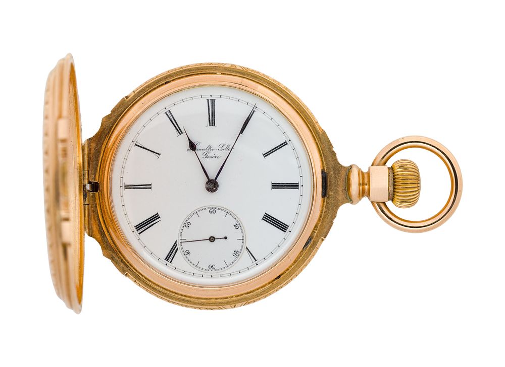 Lot 594: Lecoultre Sublet 14k Yellow Gold Hunter Case Pocket Watch