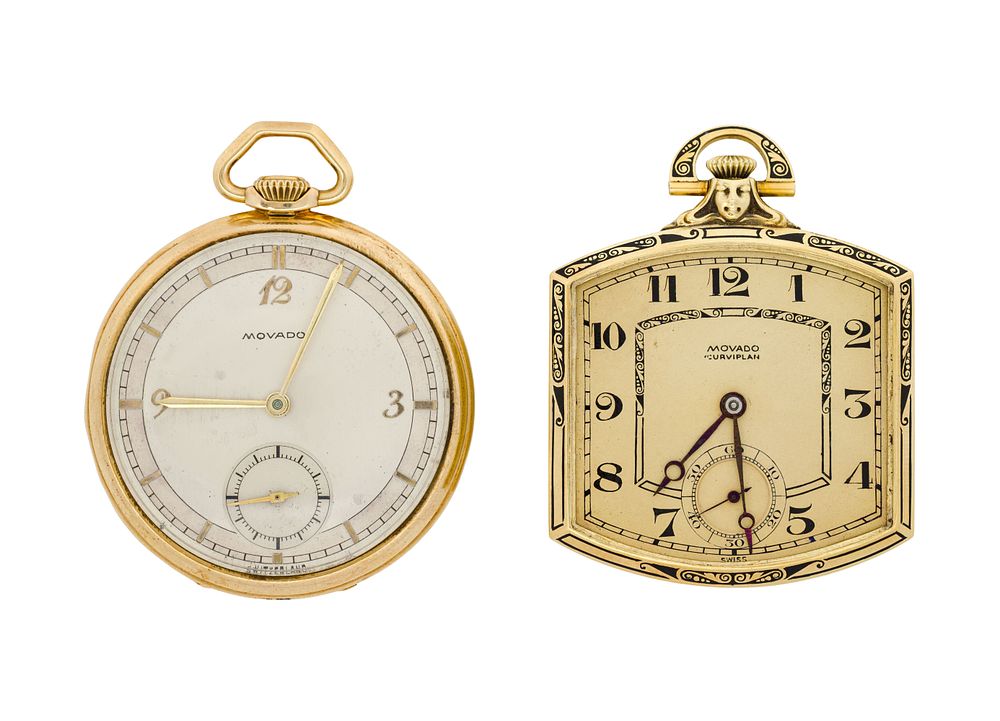 Lot 596: Movado 14k Yellow Gold Open Face Pocket Watches