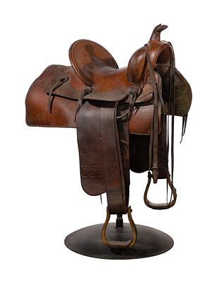 Al Furstnow - Al Furstnow Brown Leather Saddle Numbered 205, stamped maker mark in various spots 