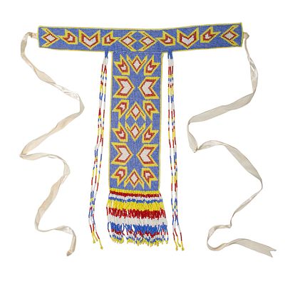 Native American Beaded Neckpiece Single layer woven beadwork panel and beaded fringe suspended 