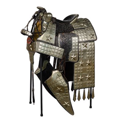Bruce Lovins Silver-tone Parade Saddle and Accessory Assortment Full rig, floral hand-tooled 