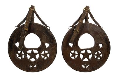 Argentine Round Studded Leather Stirrups Having 4-ply stacked leather construction, cut-out 