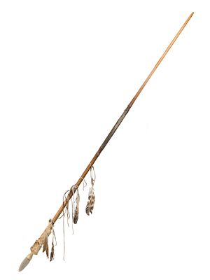 Native American Spear Handcrafted weapon / ceremonial spear, wood, rawhide covered handle 