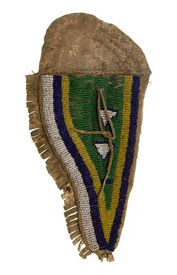 Native American Beaded Holster Tanned leather having lazy stitch beaded decoration on both 