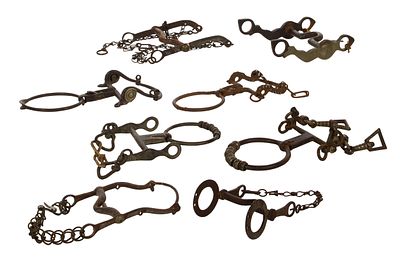 Bridle Bit Assortment (8) items crafted from iron having various designs and motifs, all 