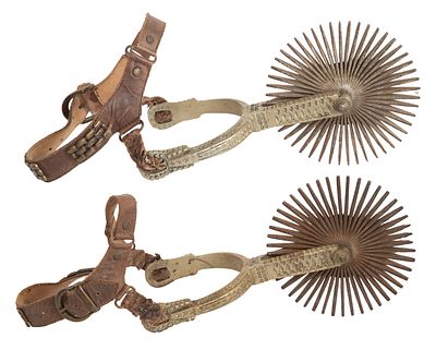 Chilean Huaso Spurs The pair having stamped and filed geometric decoration, 46-point 5-inch 