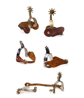 Crockett Spurs (3) total items including (2) pairs of stainless steel stamped 'Crockett' having 