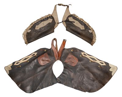 Leather Chaps (2) items including a pair of flared full length leather chaps and a pair of 