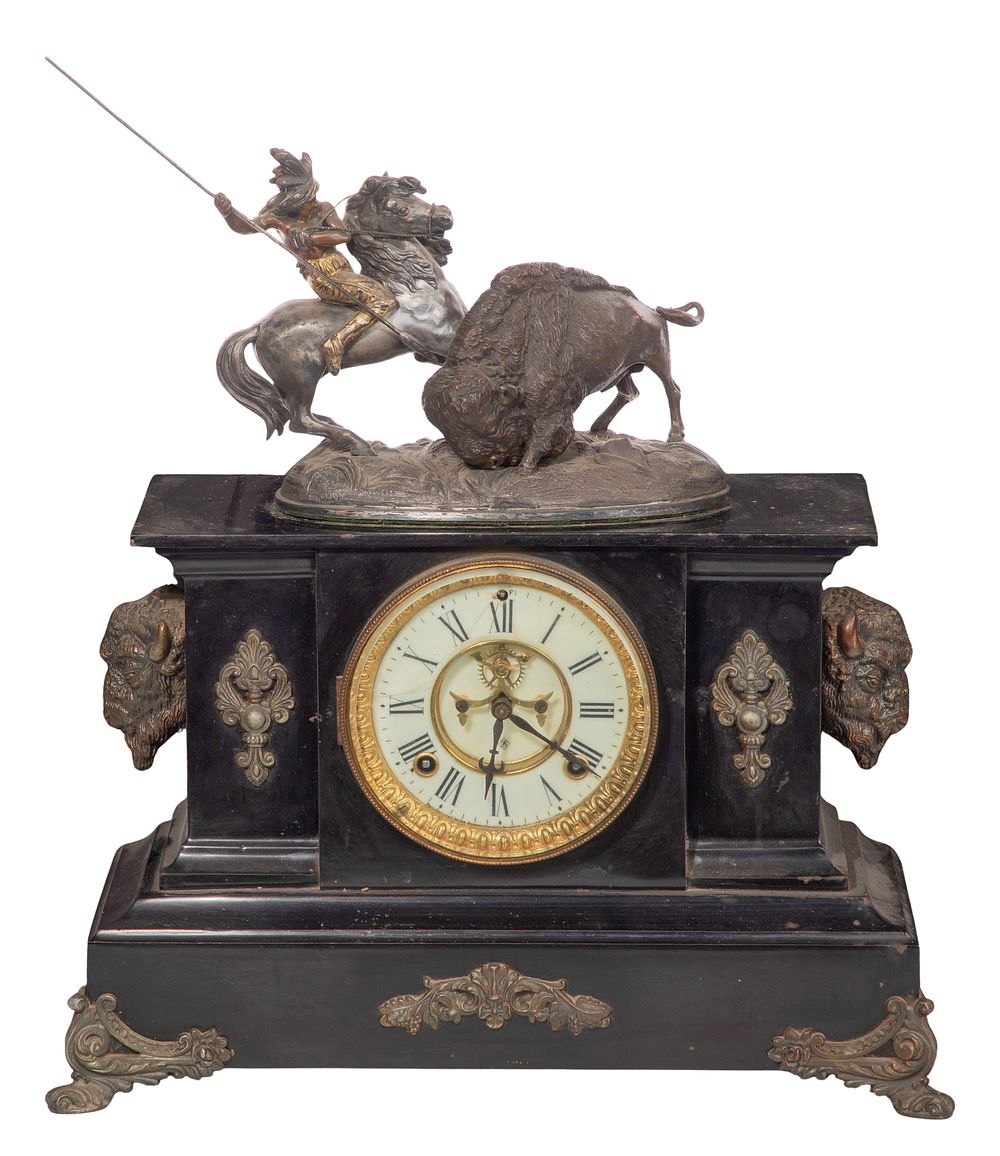 Lot 269: Ansonia Native American and Buffalo Mantel Clock