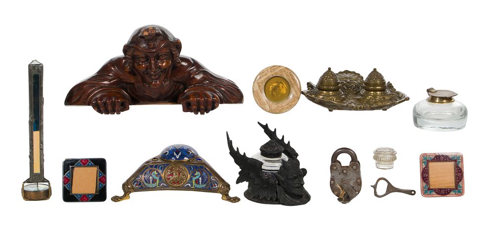 Lot 253: E. F. Caldwell & Co. Champleve and Bronze Inkwell
