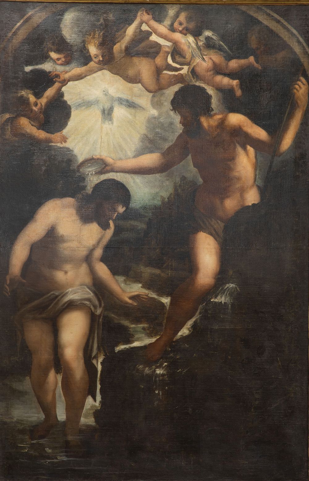 Lot 318: After Francesco Curia (Italian, 1538-1610) 'The Baptism of Christ' Oil on Canvas