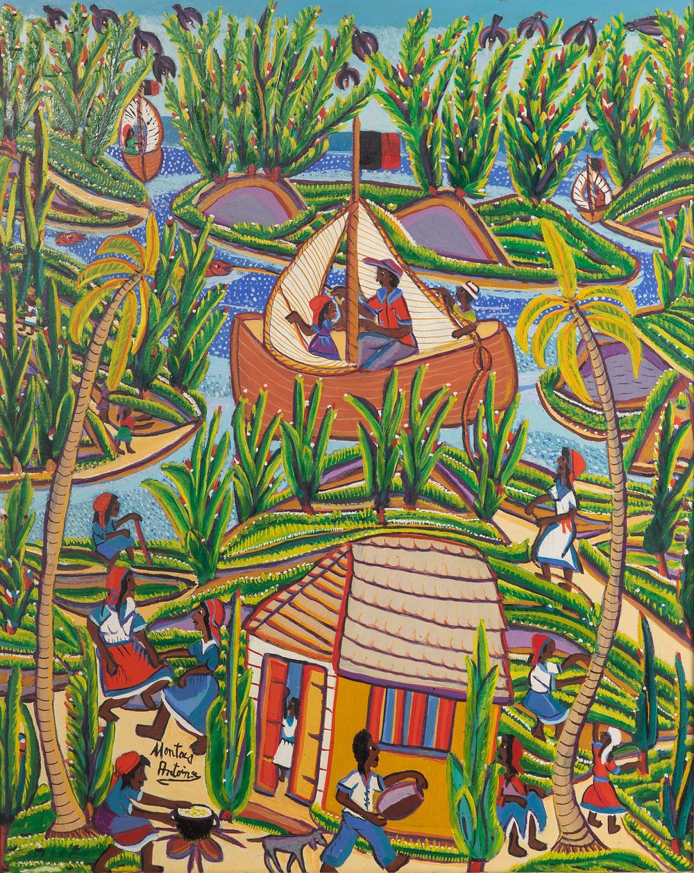 Lot 329: Montas Antonie (Haitian, 1926-1988) 'Found Land' Oil on Board