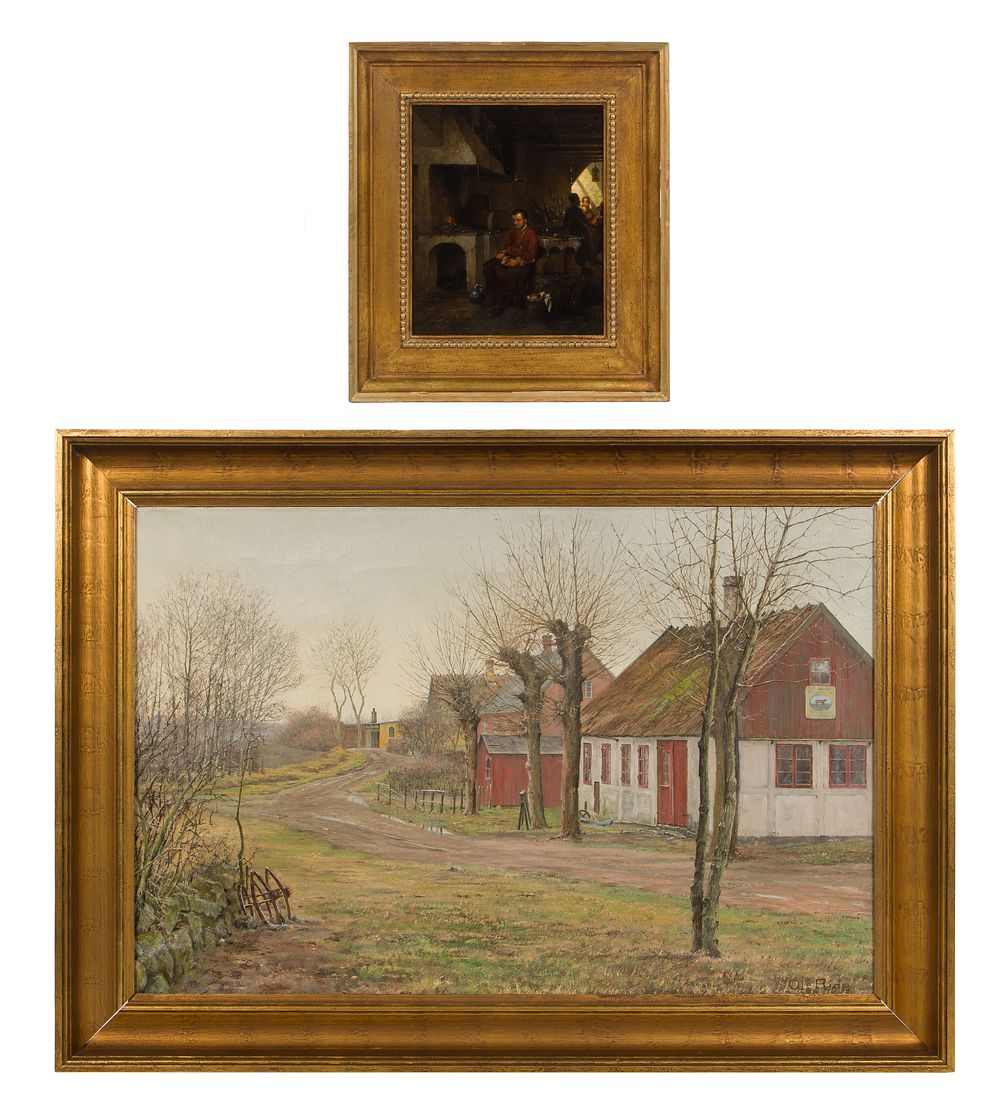 Lot 332: Ole Ring (Danish, 1902-1972) 'A Sunny Day in the Village' Oil on Canvas