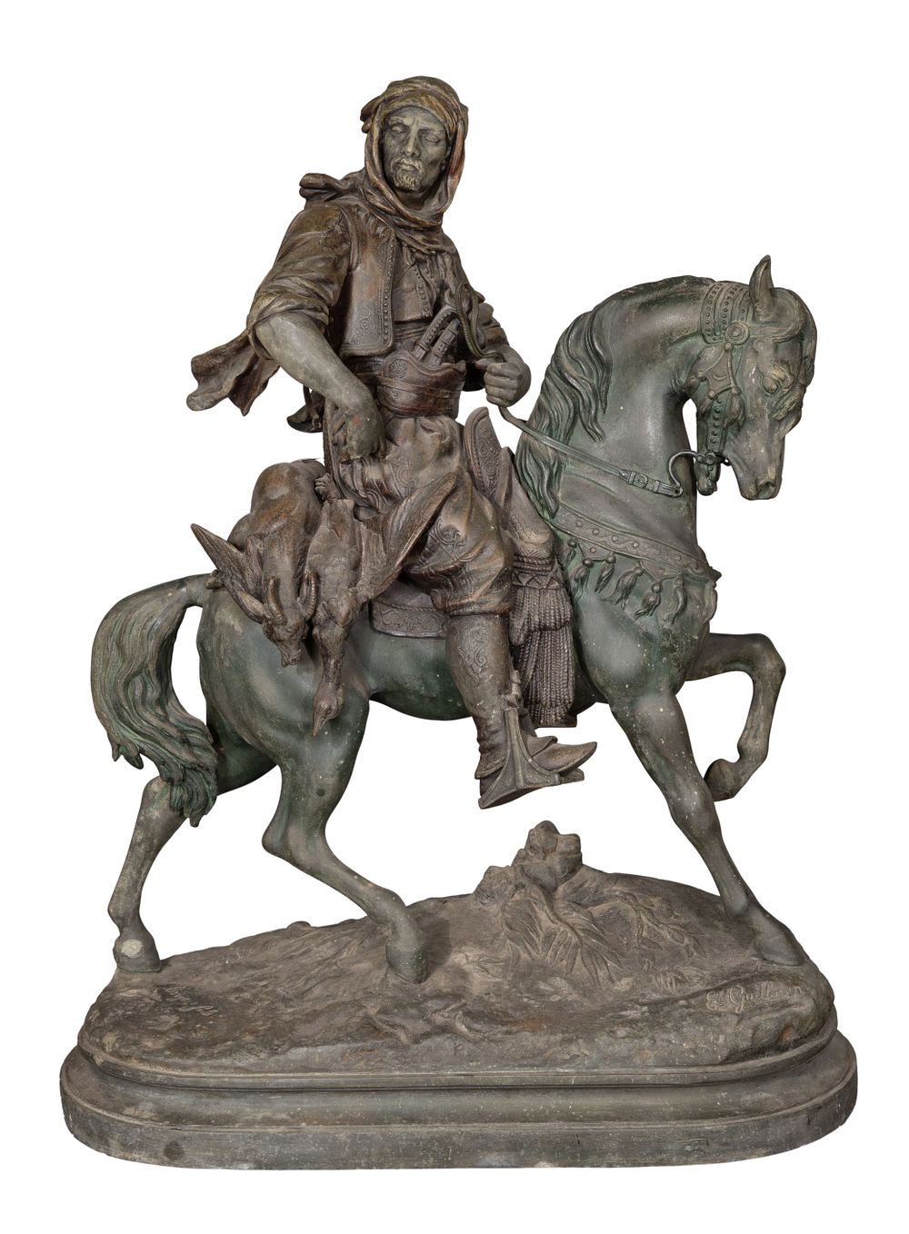 Lot 378: After Alfred Barye (French, 1839-1895) 'Arab Cavalier on Horseback' Cast Metal Sculpture