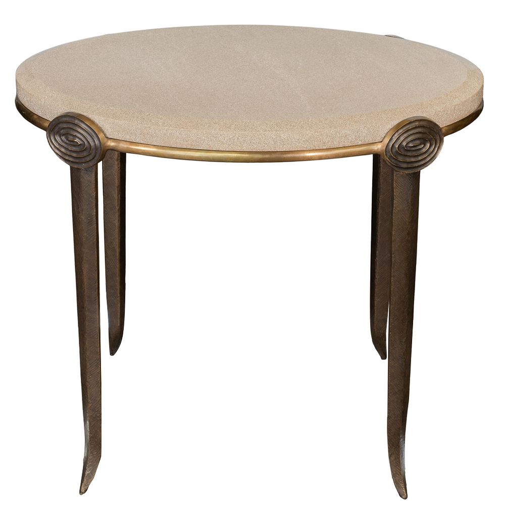 Lot 387: Tom Corbin (American, b.1954) Bronze and Limestone Side Table