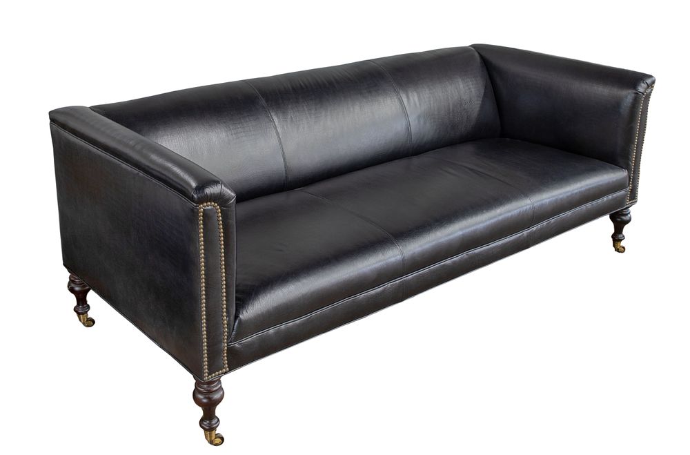 Lot 391: Tufted Black Leather Sofa