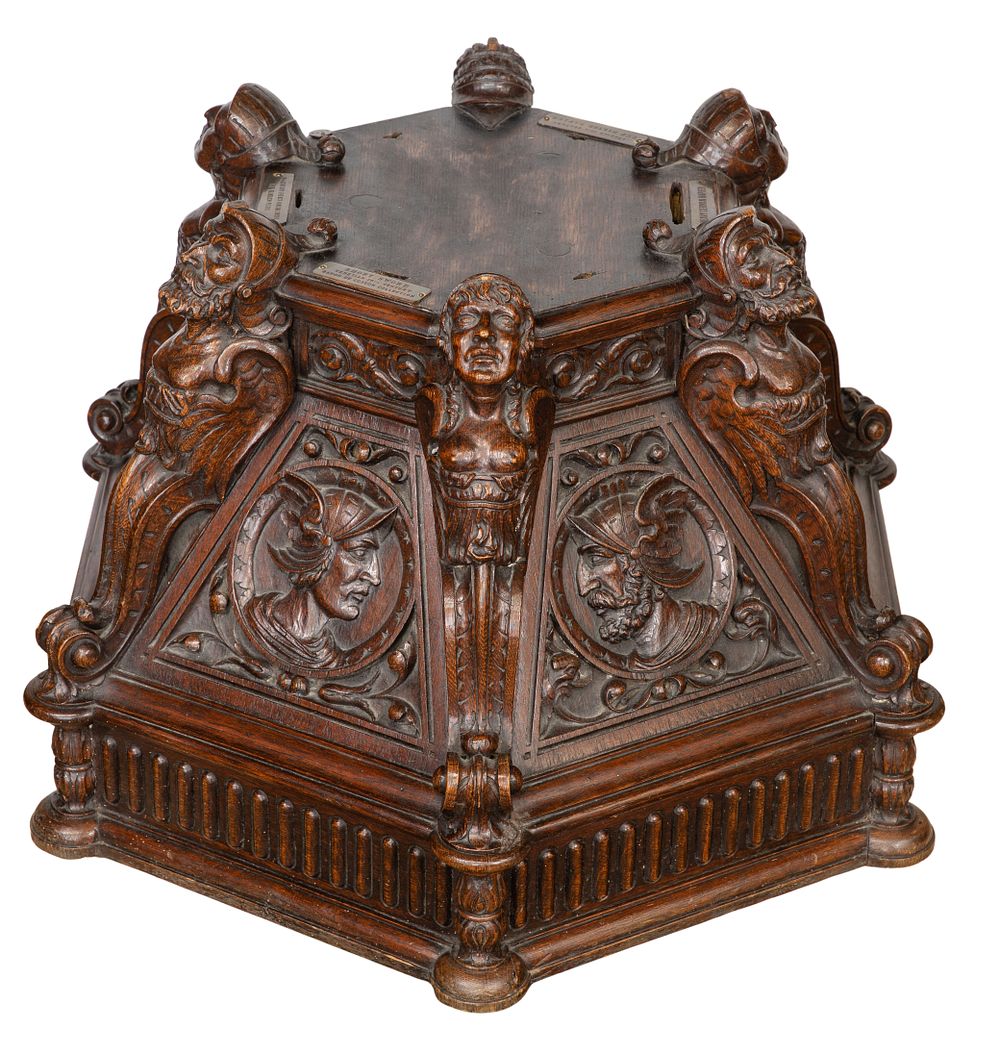 Lot 393: The Hayden Company Carved Red Oak Stand