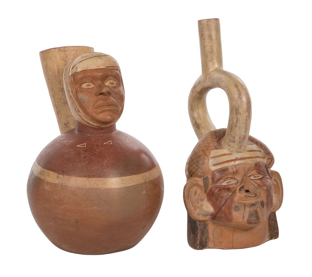 Lot 435: Pre-Columbian Peruvian Moche Style Painted Pottery Bottles