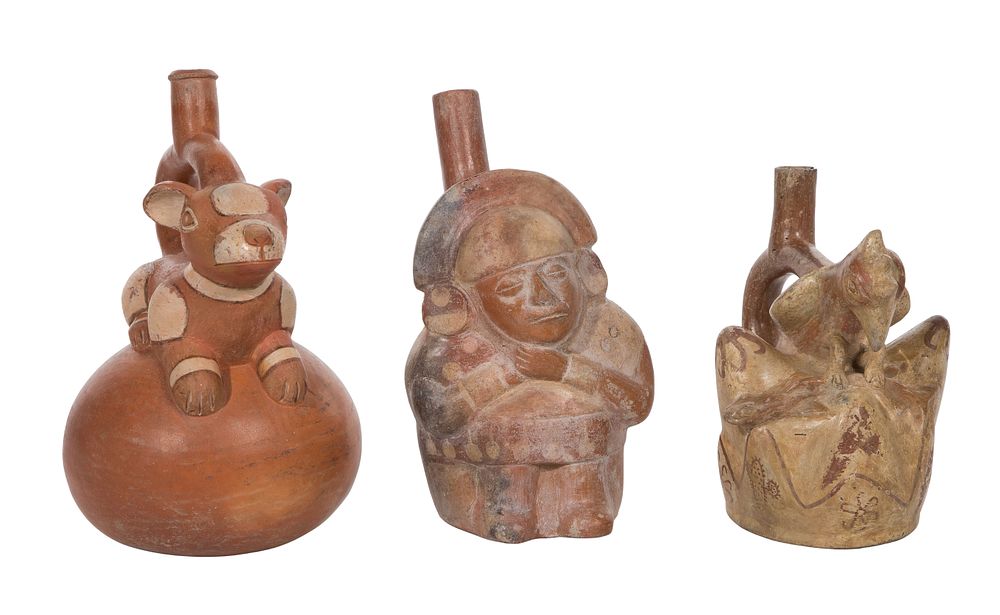 Lot 436: Pre-Columbian Peruvian Moche Style Stirrup Bottle Assortment