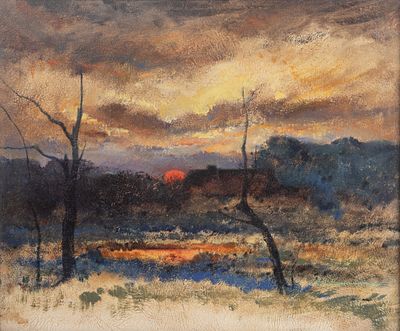 Felix Russman - Felix Russman (American, 1888-1962) 'Stormy Sunset' Oil on Canvas Undated, ink 