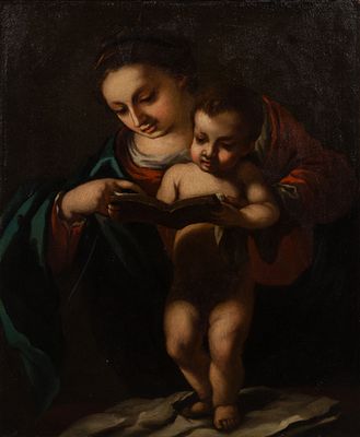 After Guercino (Italian, 1591-1666) Oil on Canvas Undated, unsigned depiction of 'Mary Teaching 
