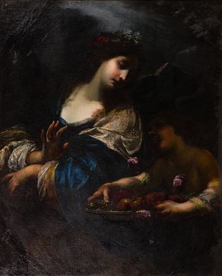 Carlo Dolci - After Simone Pignoni (Italian, 1611-1698) 'Santa Dorotea' Oil on Canvas Undated 