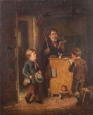 Mark William Langlois - Mark William Langlois (British, 1848-1924) 'Late for School' Oil on Canvas 