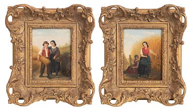 Continental School - Unknown Artist (Continental School, 19th Century) Oils on Panel Pair of oils 