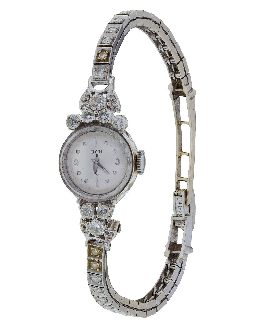 Lot 251: 14k White Gold and Diamond Case and Band Wristwatch